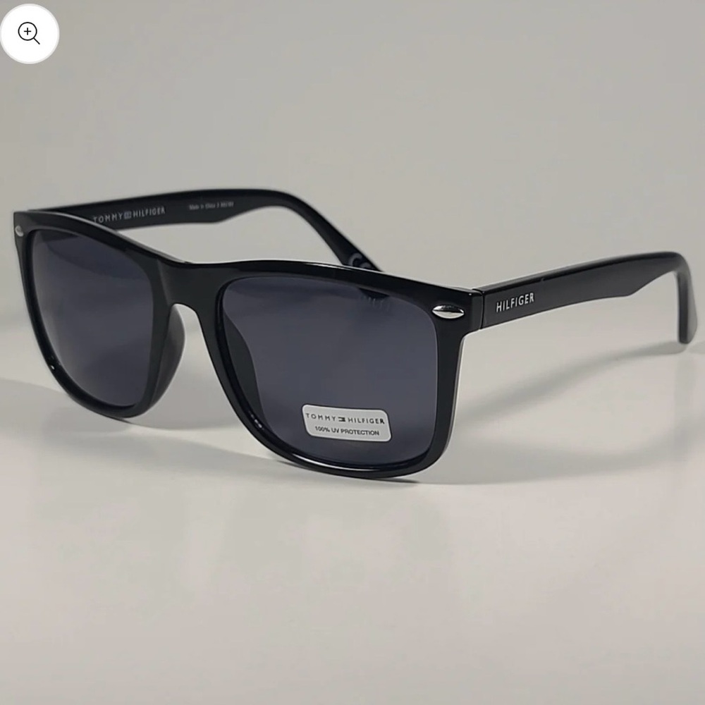 Tommy Hilfiger MP OM671 Rectangular Sunglasses Shiny Black Frame Gray Lens New